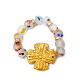 Rainbow African Sea Glass & Cross Bracelet