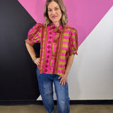 Pink Mixed Print Puff Sleeve Top