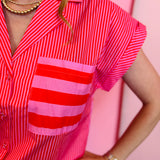 Pink & Orange Mixed Stripe Cap Sleeve Top