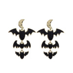 Golden crescent moon with cascade of black bat charms 