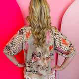 Queen Of Sparkles Brown Gingham Bucking Cowgirl Top