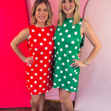 Red Sleeveless Polka Dot Dress