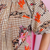 Queen Of Sparkles Brown Gingham Bucking Cowgirl Top