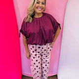 Burgundy Bow Sleeve Bubble Top