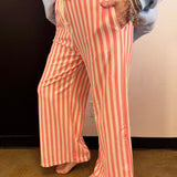 Coral Striped Wide Leg Pants