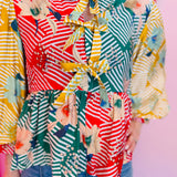Striped Colorblock Tie Front Top