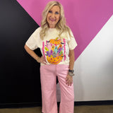 Pink Pinstripe Wide Leg Pants