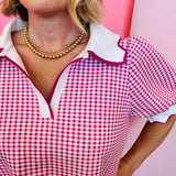 Pink Gingham Scallop Top