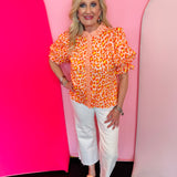 Tangerine Leopard Print Puff Sleeve Top