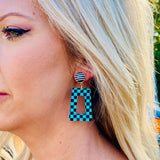 Checkered & Striped Earrings - Teal/Black