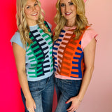 Pink Colorblock Ladder Knit Top