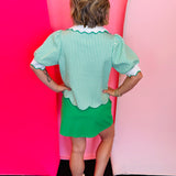Green Gingham Scallop Top