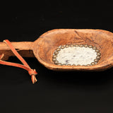 Beaded Wooden Scoop with Embossed Leather and Cowhide