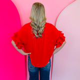 Red Ruffle Sleeve Top