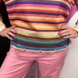 Multicolor Stripe Scalloped Top