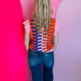 Pink Colorblock Ladder Knit Top