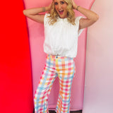 Colorful Gingham Wide Leg Jeans