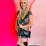 Hammitt Kyle Med - A medium, slouchy, black luxury leather bag with gold hardware, red zipper,shown with its two strap options.