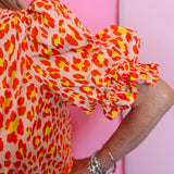 Tangerine Leopard Print Puff Sleeve Top