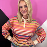 Multicolor Stripe Scalloped Top
