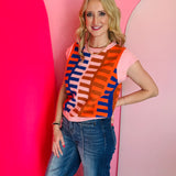 Pink Colorblock Ladder Knit Top
