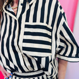 Black Classic Stripe Button Down Top