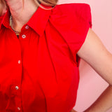 Red Cap Sleeve Bubble Blouse