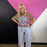 Cornflower Blue Striped Wide Leg Pants