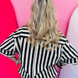 Black Classic Stripe Button Down Top