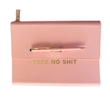Pink magnetic closure journal folio and calendar with gold graphics.