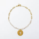 Paperclip Chain & Pearls with Cross Necklace