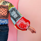 Queen Of Sparkles Multi Color block Bandana Cotton Tie Top