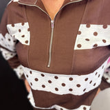 Brown Polka Dot Quarter Zip Top