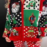 Queen Of Sparkles Multi Colorblock Polka Dot Christmas Icon Collar Sweater