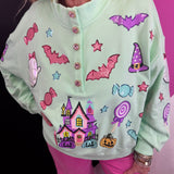 Pastel Haunt & Sparkle Button Down Pullover