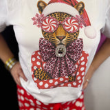 Peppermint Glam Leopard Brooch Tee (White)