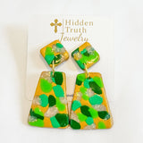 Green Multi Confetti Dangle Earrings
