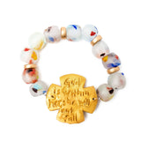 Rainbow African Sea Glass & Cross Bracelet