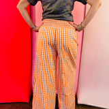 Orange Gingham Wide Leg Pants
