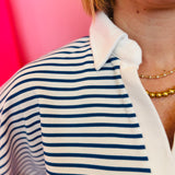 Blue Striped Collared Shorts Set
