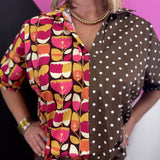 Brown Mixed Print Colorblock Top