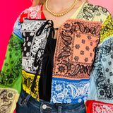 Queen Of Sparkles Multi Color block Bandana Cotton Tie Top