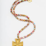 Pink Candy Jade with Anna Cross Necklace