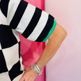 Black Check Collared Sweater Top