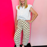 Tan/White Checkered Barrel Jeans