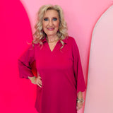 Magenta Scallop Hem Accent Dress