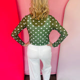 Green & White Polka Dot Mesh Top