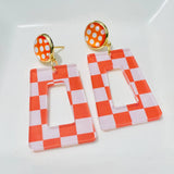 Checkered & Polka Dot Earrings - Orange/White