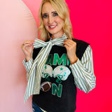 Green Stripe Long Sleeve Tie Top