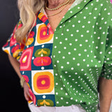 Green Mixed Print Colorblock Top